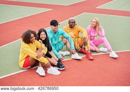 Multi-ethnic Group Teenage Friends. African-american Asian Caucasian Student Spending Time Together 
