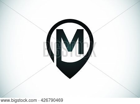 Initial M Monogram Letter Alphabet With Location Icon Pin Sign. Font Emblem. Navigation Map, Gps, Di