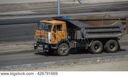 Ust-kamenogorsk, Kz - June 15, 2021. Truck Kamaz On The Road.