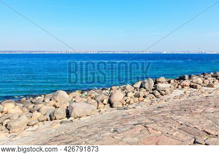 Cobblestone Dam . View Of Sweden From Denmark . Niva Bugt
 Bay In Scandinavia