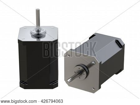 Stepper Motors Isolated On White Background. 3d Rendering