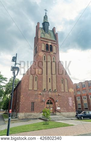 Lubin, Poland - June 1, 2021: Roman Catholic Church Of The Sacred Heart Of Jesus.