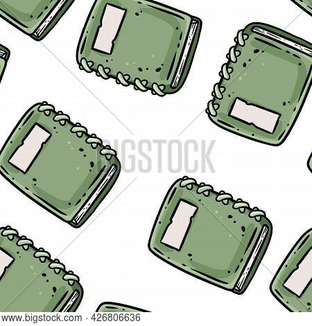 Cute Cartoon Notebooks Doodles Seamless Border Pattern. Vector Repeatable Background Tile. Cozy Craf