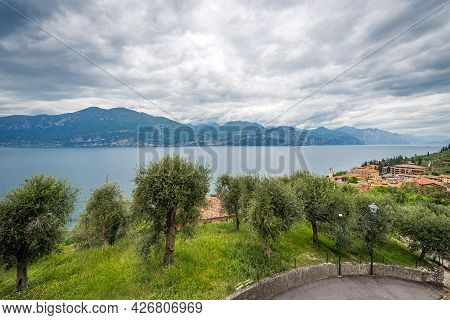 Lago Di Garda. Elevated View Of The Lake Garda With The Lombardy And Veneto Coastline, From The Smal