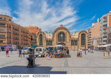 Tarragona, Spain - June 23, 2021: View Of The Main Facade Of The Historical Central Public Market Of
