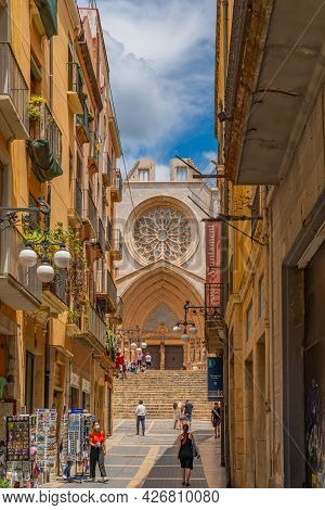 Tarragona, Spain - June 23. 2021: Town View With The Cathedral In Tarragona, Catalonia