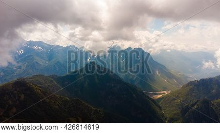 Scenic Paradisiac Landscape View Of Albanian Alps Mountains. Traveling, Exploring, Holiday Concept