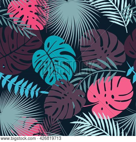 Closeup Of Monstera Leaves For Fabric Design.