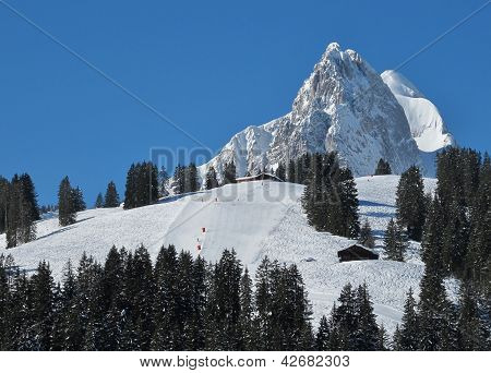Горнолыжный склон и красивых горных