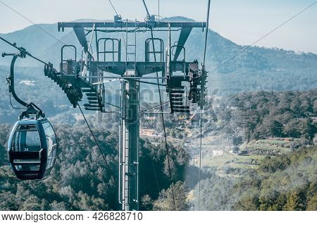 Circulating Cable Car Between Dalat Bus Station And Robin Hill Truc Lam Vietnam. Close-up View Of In
