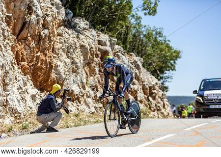 Col Du Serre De Tourre,france - July 15,2016: The Spanish Cyclist Jesus Herrada Lopez Of Movistar Te