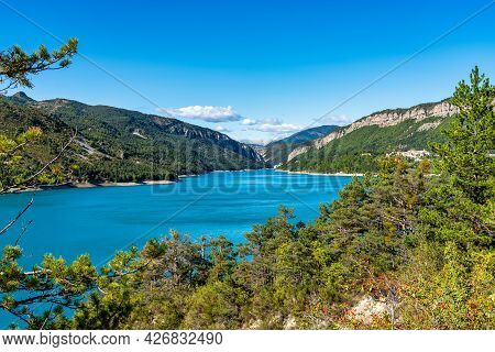 Scenic View Of Lac De Castillon Near Verdon River And Gorge, Saint-julien-du-verdon, Provence, Franc