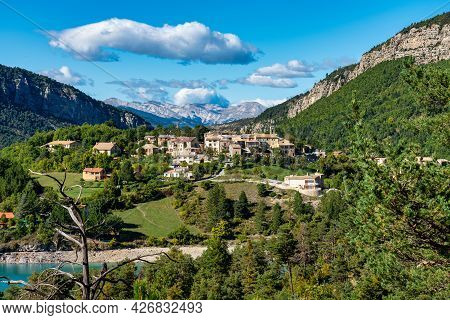 Village Of Saint Julien Du Verdon At Lac De Castillon In Provence, France.