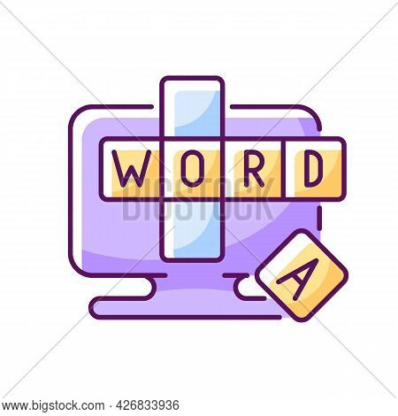 Online Word Games Rgb Color Icon. Isolated Vector Illustration.. Special Type Of Board Activities. T