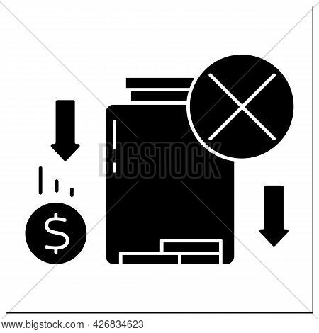 Money Glyph Icon. Loses Savings. Money Lack In Glasses Jar.poverty Concept. Filled Flat Sign. Isolat