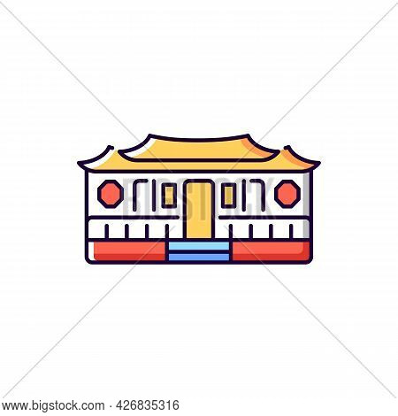 Longshan Temple Rgb Color Icon. Isolated Vector Illustration. Oriental Cult Ancient Building. Taiwan