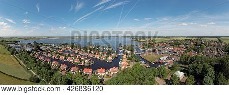 Aerial panorama from the village Langweer in Friesland the Netherlands