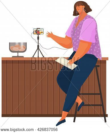 Young Girl Communicates With Friend Via Video Call. Working Video Communication, Online Talk. People