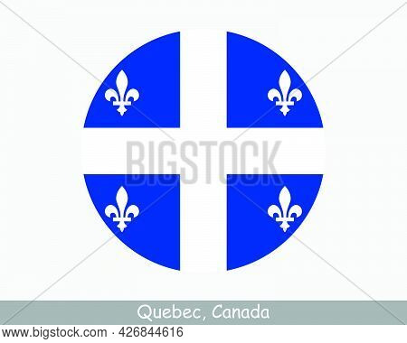 Quebec Canada Round Circle Flag. Qc Canadian Province Circular Button Banner Icon. Eps Vector