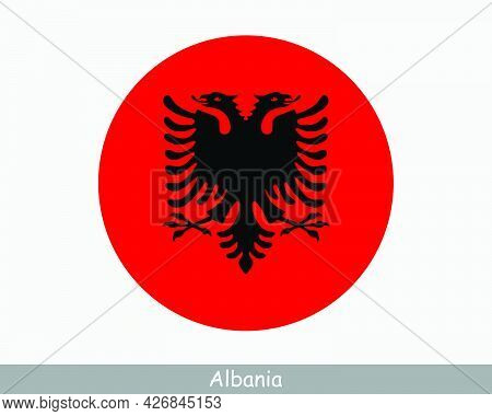 Albania Round Circle Flag. Albanian Circular Button Banner Icon. Eps Vector