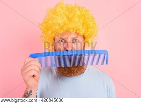 Thoughtful Man With Beard, Yellow Peruke And Big Comb