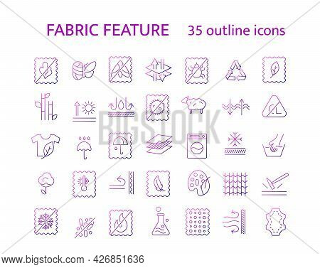 Material Properties Outline Icons Set. Fiber Diversity. Textile Industry. Gradient Symbol. Isolated 
