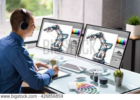 Graphic Web Designer Artist Using Computer To Design