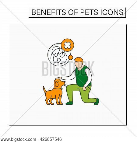 Pets Benefits Color Icon.reducing Anxiety. Calming Down. Dog Help With Depression.reduce Stress. Ani