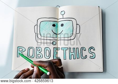 Roboethincs And Artificial Intelligence Concept. Ai Law