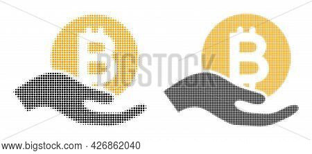 Pixel Halftone Bitcoiin Donation Hand Icon. Vector Halftone Concept Of Bitcoiin Donation Hand Icon C