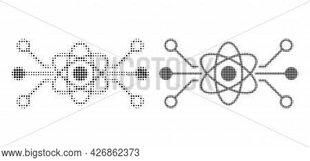 Dot Halftone Quantum Circuit Icon. Vector Halftone Concept Of Quantum Circuit Icon Combined Of Circl