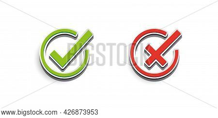 Green Checkmark And Red Cross Icon. Symbol Of Approved And Reject. Eps 10