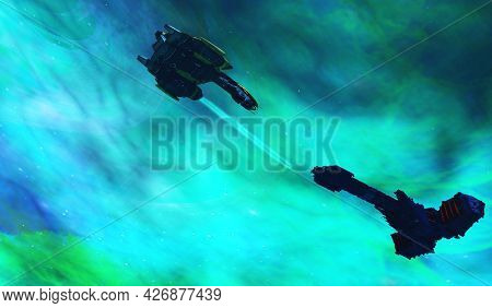 Battle In Space 3d Illustration - Two Enemies Fight Over Territory In This Future Space Fight With L