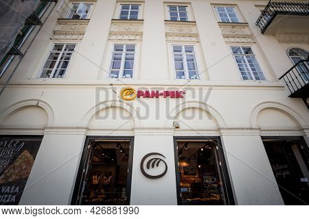 Zagreb, Croatia - June 19, 2021: Pan Pek Logo In Front Of A Bakery Of Its Brand In Zagreb. Pan-pek I