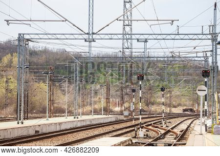 Recently Reconstructed Tracks On The Modernized Platforms Of A Suburban Train Station In A Capital C
