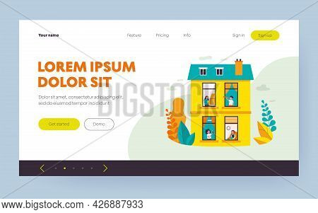 Neighbors Enjoying Leisure Time At Home. View Through Window, People Practicing Hobby Flat Vector Il