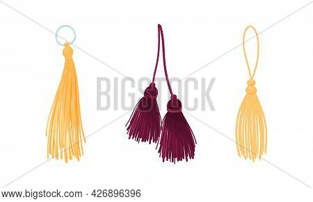 Tassel For Fabric And Clothing Decoration With Braided Cord And Yarn Skirt Vector Set