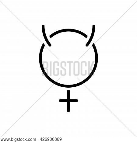 Black Line Icon For Mercury Retrograde Astrology Astronomy Planet Caduceus Devil Horoscope