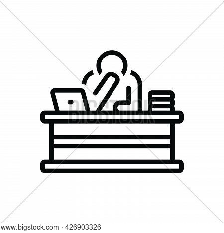 Black Line Icon For Upset Malaise Trouble Stress Depressed Desk Lonely
