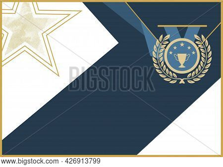Cetificate With Star. Lines Gold Certificate With Black Polygonal Shape.