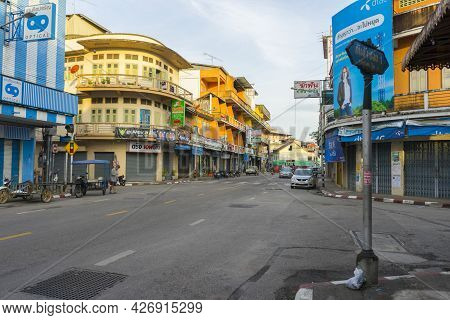 Trang, Thailand - January 1,2019 : View Of The Intersection Of Kantang Road In City Center Of Trang,