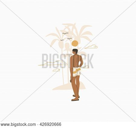 Hand Drawn Vector Abstract Stock Graphic Summer Time Cartoon, Minimalistic Style Illustrations Print