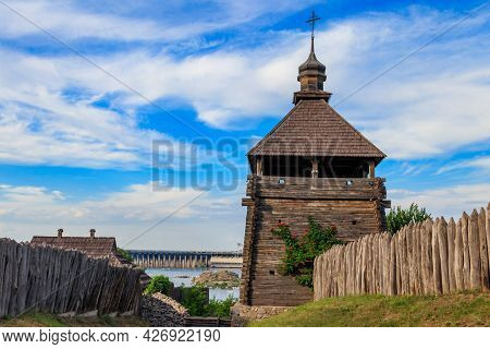 Medieval Wooden Zaporozhian Sich On Khortytsia Island In Zaporizhia, Ukraine