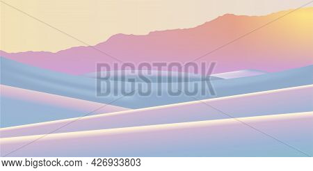 Desert Vector Background Illustration. Dunes Of Sand Under The Sun Light. Desert Panoramic Landscape