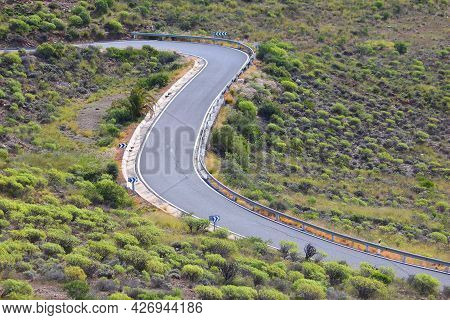 Gran Canaria Landscape - Mountain Road Landscape Of Fataga Gorge. Viewpoint Of Degollada De La Yegua