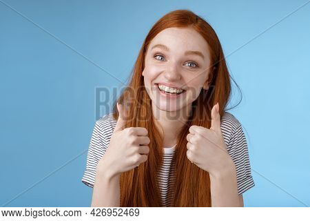 Nice Idea Keep Up. Supportive Tender Cute European Ginger Girl Blue Eyes Cheering Friend Boost Mood 