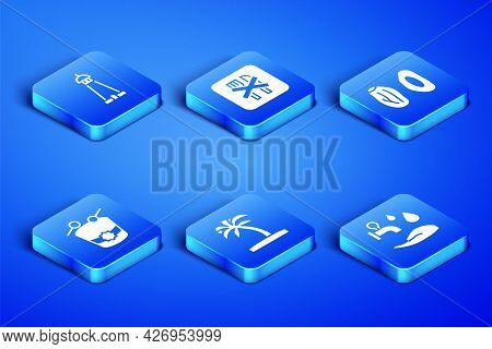 Set Wudhu, Mosque Tower Or Minaret, Tropical Palm Tree, Ramadan Drum, Fasting And Date Fruit Icon. V