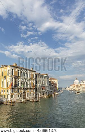 Venice, Italy - July 1, 2021: View To Canale Grande From Bridge Academia In Afternoon Sun In Venice,