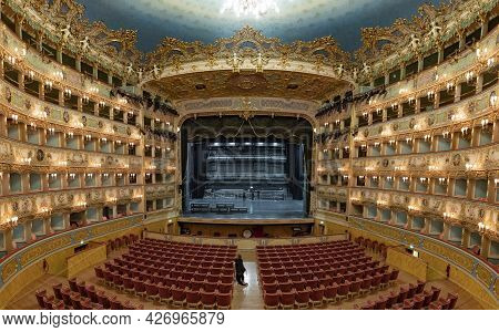 Venice, Italy July 7, 2021: Interior Of La Fenice Theatre. Teatro La Fenice, 