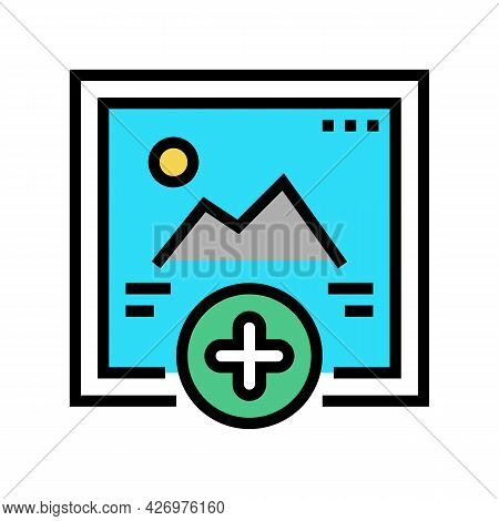 Adding Image Social Media Ugc Color Icon Vector. Adding Image Social Media Ugc Sign. Isolated Symbol
